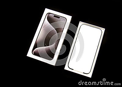 Super Retina XDR display 6.1â€‘inch diagonal allâ€‘screen OLED of iPhone 15 Pro Black Titanium isolated back background Editorial Stock Photo